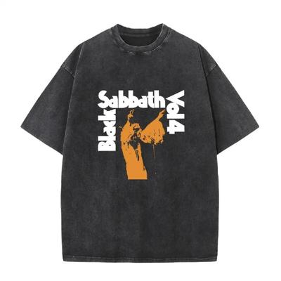 2025 Amerykański retro sprany stary ciężki bawełniany jednolity kolorowy T-shirt z krótkim rękawem lato luźny top tide sprany T-shirt Black Sabbath
