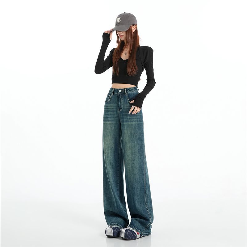 Spring Summer Tencel Cotton Stretch Classic All Match Narrow Wide Straight Denim Pants For Women Casual Pants Oversize Denim Trousers