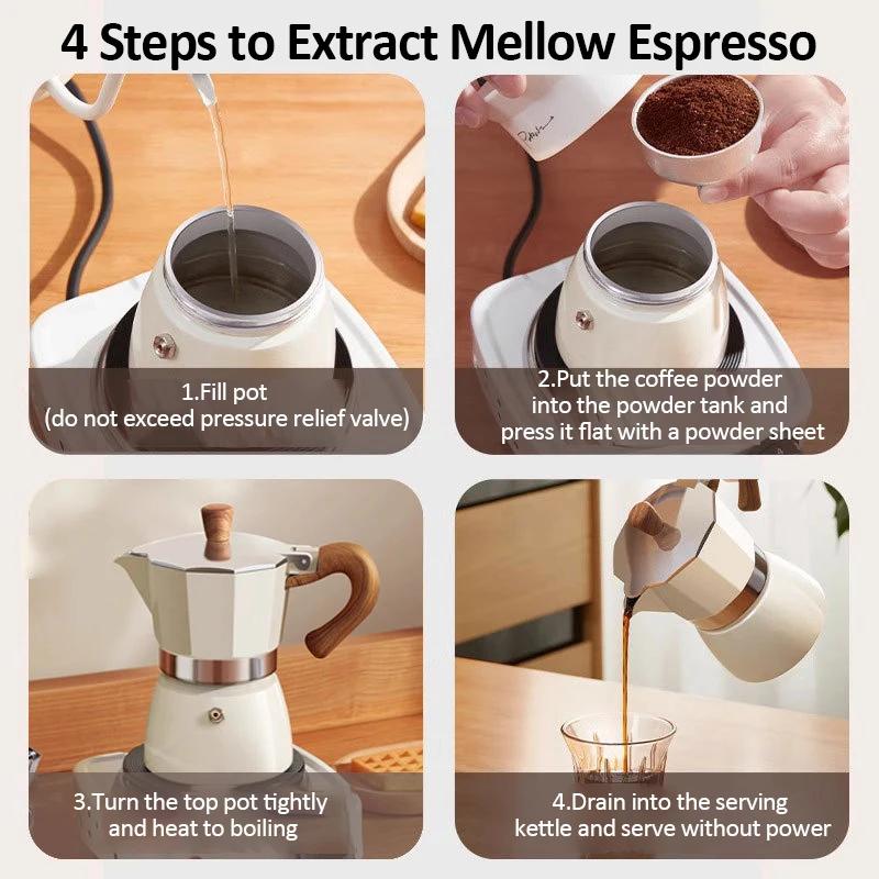 Vintage Wooden Handle Espresso Maker 150ml 300ml Moka Pot Classic Italian Cafe Tools Kitchen Home Coffee Maker Cafe Accessories