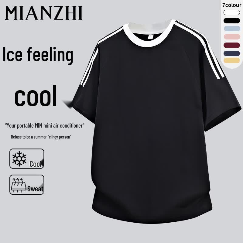 Men s Summer Patchwork Stripe Short Sleeve T-Shirt 3XL