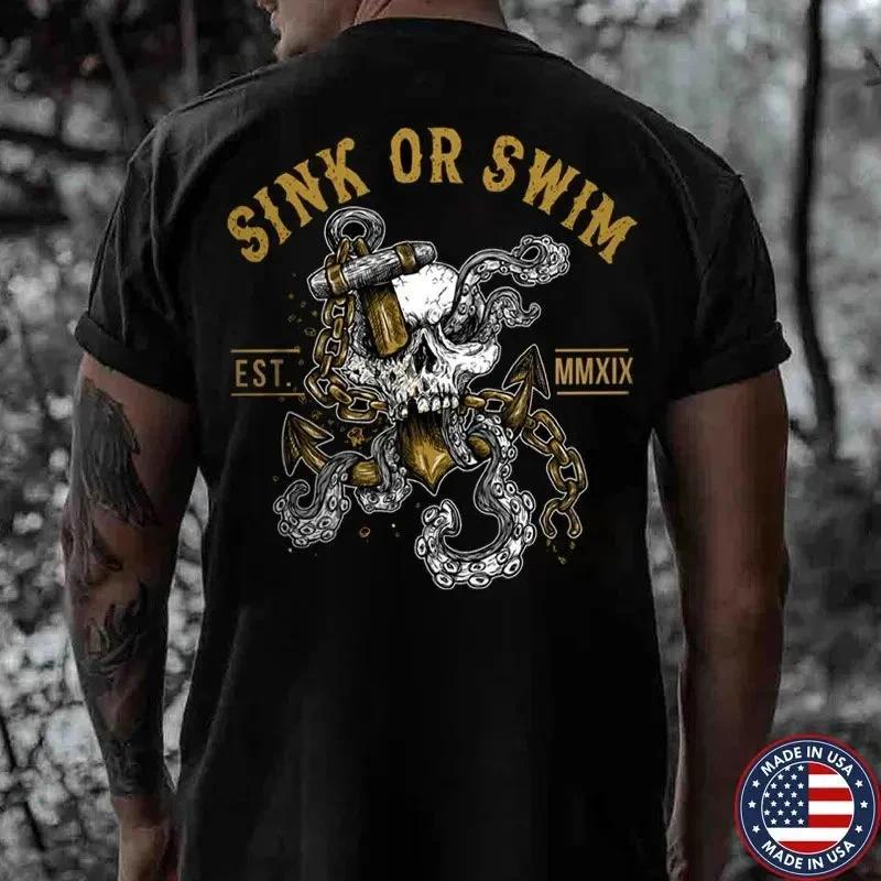 SINK OR SWIN Skull With Dagger&Octopus Tentacles Print Men s T-shirt M