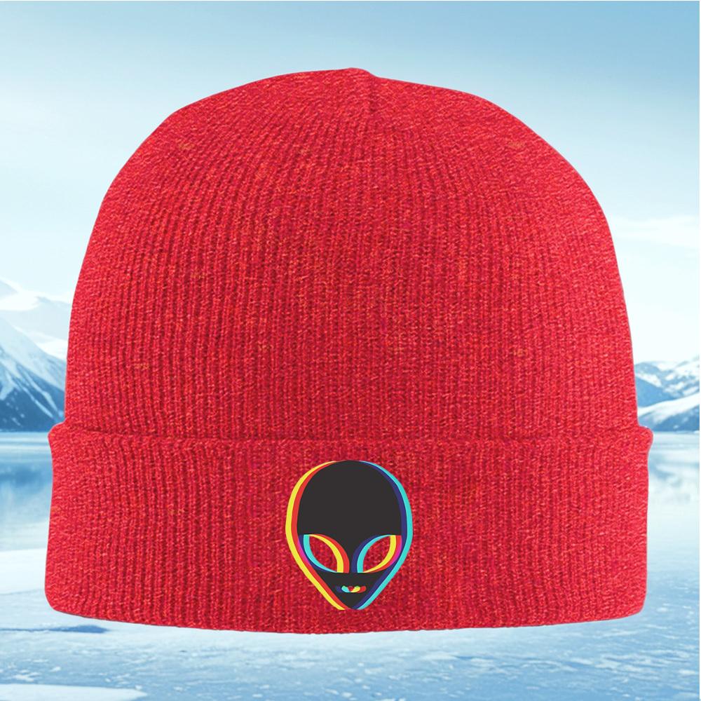 Alien face bright color design Men Women Unisex Knitted Hat Beanie Pullover Cap Winter Thermal Warm Christmas Outdoor Cycling Hi
