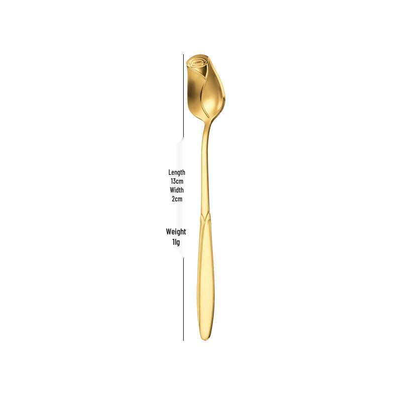 Stainless Steel Rose Flower Long Handle Coffee & Teaspoon
