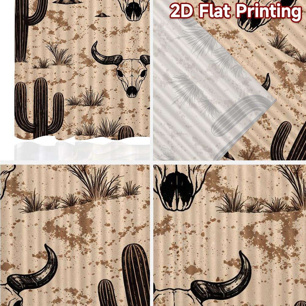 2D FLAT PRINTING 2pcs Curtains (Without Rod) Cactus and Skull Desert Light Filtering Popular Curtains Machine Washable Fabric