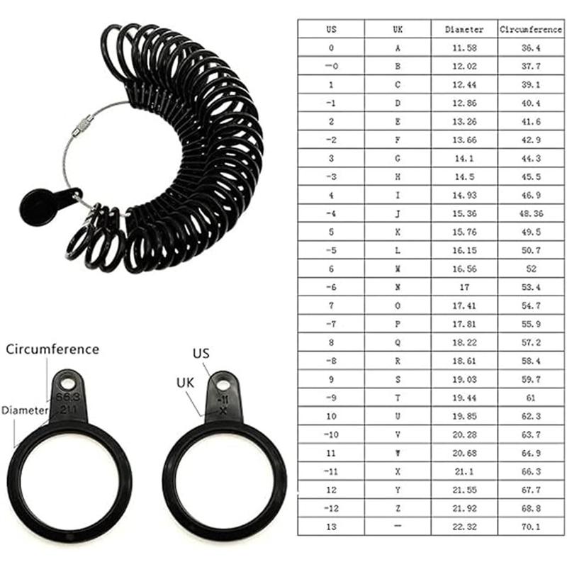 A96I-US Ring Size 0-13, Ring Sizer A-Z, 4Pcs Ring Sizer Measuring Tool Kit, Ring Mandrel Measurer, 2 PCS Size 1-17 Rings Size