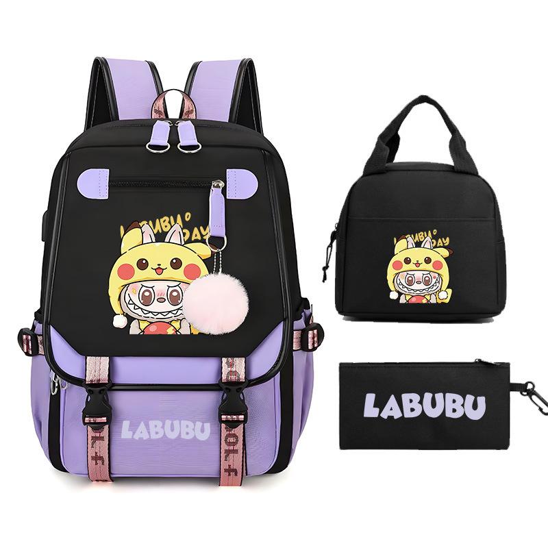 New Labub Children's Schoolbag, Backpack, Shoulder Pencil Case, Three-piece Set, Cute.