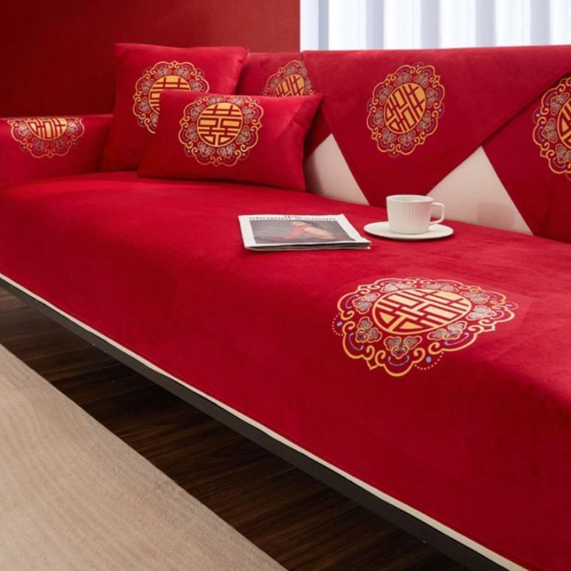 Wedding Red Sofa Cushion Wedding Red Anti Slip Cushion China-Chic New Year Celebration Anti Slip Sofa Cover