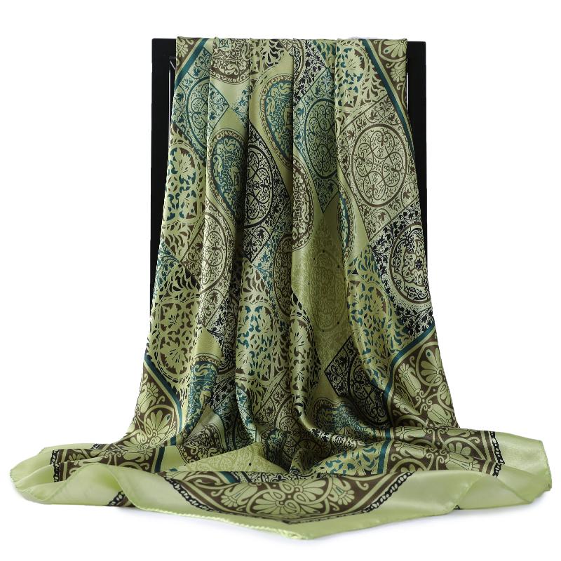 Fashion Hijab Scarf For Women Silk Satin Print Kerchief Head Scarfs Female 90cm*90cm Square Shawls Wraps Neck Scarves For Ladies