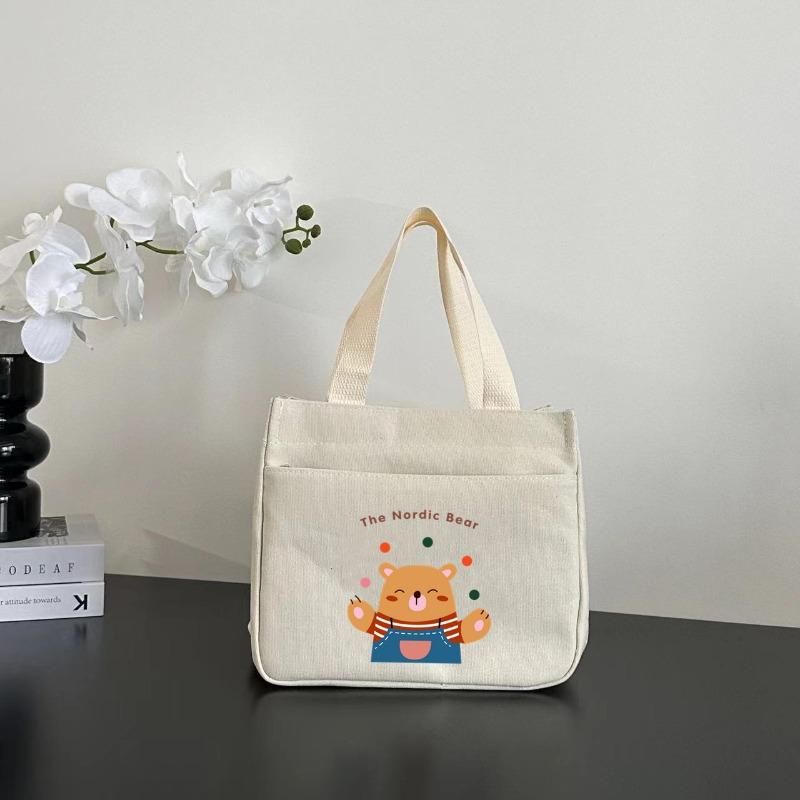 High-value Canvas Handbag Simple and Small Three-dimensional Bag Commuting Thickened To Work Bento Meal Bag