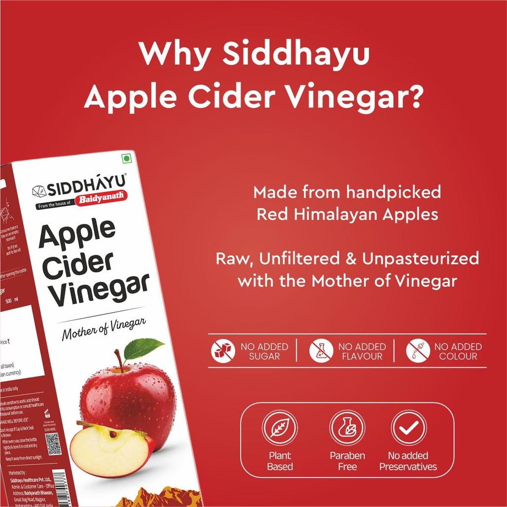 Baidyanath Asli Ayurved Apple Cider Vinegar 500ml Raw Unfiltered Mother For Daily Wellness