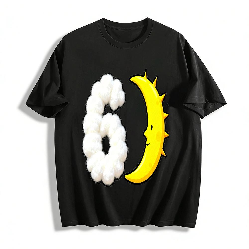 Cute Cloud Number 6 Crescent Print Kids Casual Top Pure cotton T-shirt XXS