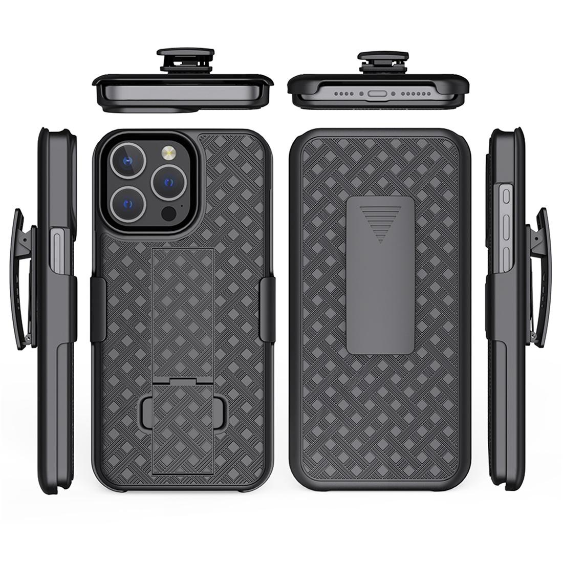 

Fit iPhone 15 Pro 6.1, Case,WovenHybrid Hard Shell Holster Combo Case With Kickstand & Belt Clip For iPhone 15 Pro Cover Pc + tpu&For iPhone 15 Pro
