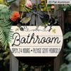 2D Flat, 1pc Rustic 7.87-Inch Round Aluminum Sign "Please Seat Yourself" Bathroom Wall Decor with Greenery & Buffalo Plaid Bow - Durable Aluminum