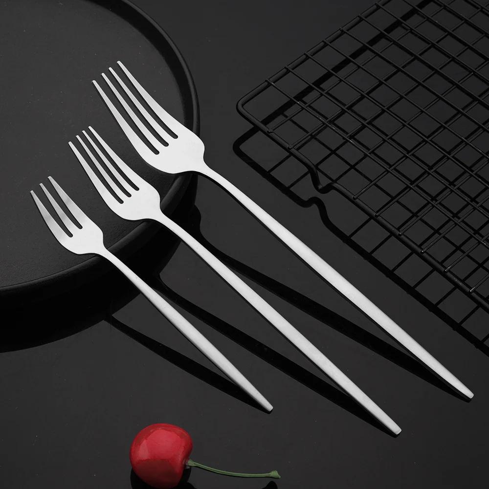 6Pcs Silver Tableware Set Knife Fork Long Handle Spoon Dinnerware Dessert Flatware Matte Cutlery Stainless Steel Silverware
