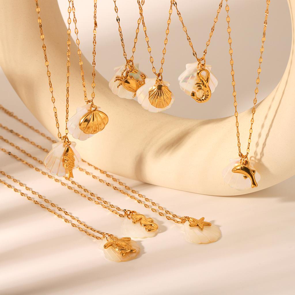 Ocean Seahorse Shell Pendant Necklace Minimalist Collarbone Chain Jewelry
