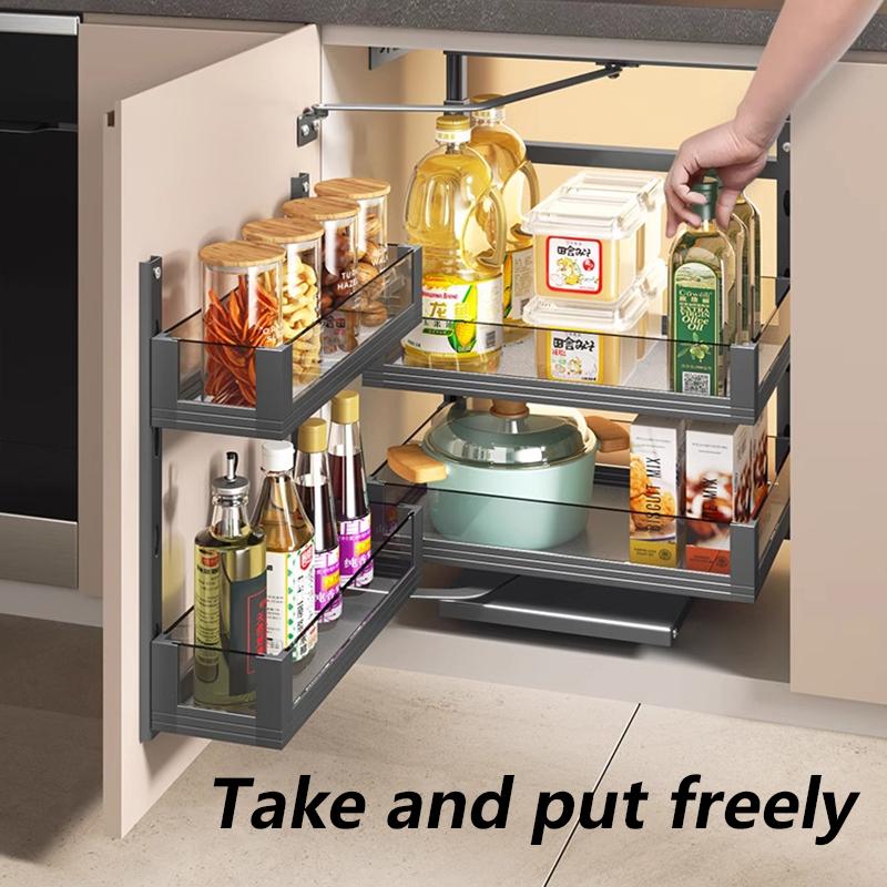 Metal Rack Storage Tools Holders Kitchen Cutlery Organizer Shelf Multifunctional Sliding Rack Creative Rotary Seasoning Door