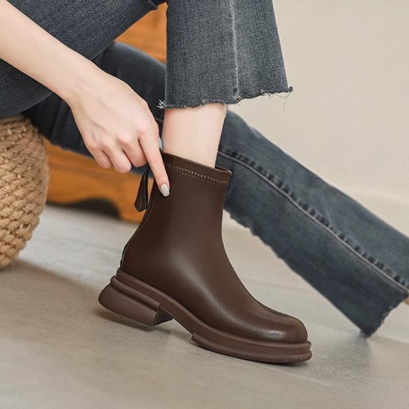 Hong Kong mote støvletter i mykt skinn dame høst og vinter nye tynne støvletter komfortable allsidige plattformstøvletter dame