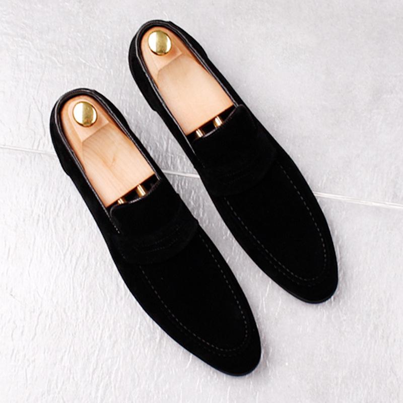 Men's British Style Slip-On Suede Loafers with Hidden Height Increase and Frosted Leather Pointed Toe
