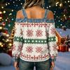 Women's Casual Christmas Print Off-Shoulder Long Sleeve Top