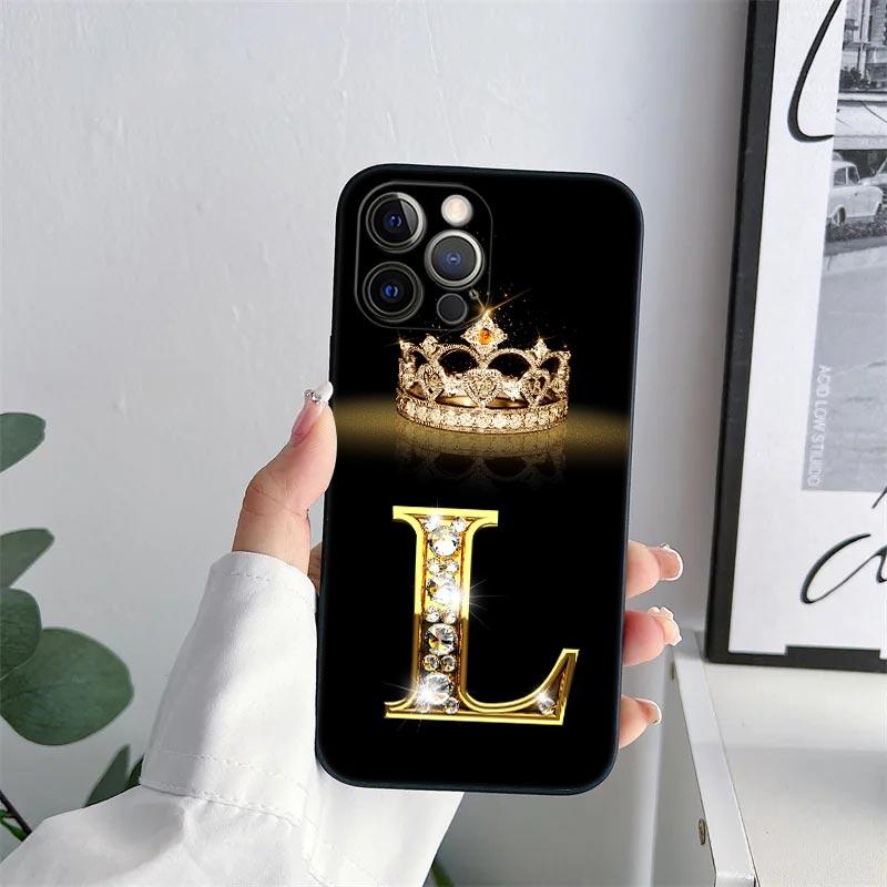 Initial E M J F K L H I Letter Phone Case for iPhone 11 15 16 Pro Max Case Coque 14 Plus 13 Pro 12 11 X XS 16 7 8 TPU Soft Cover