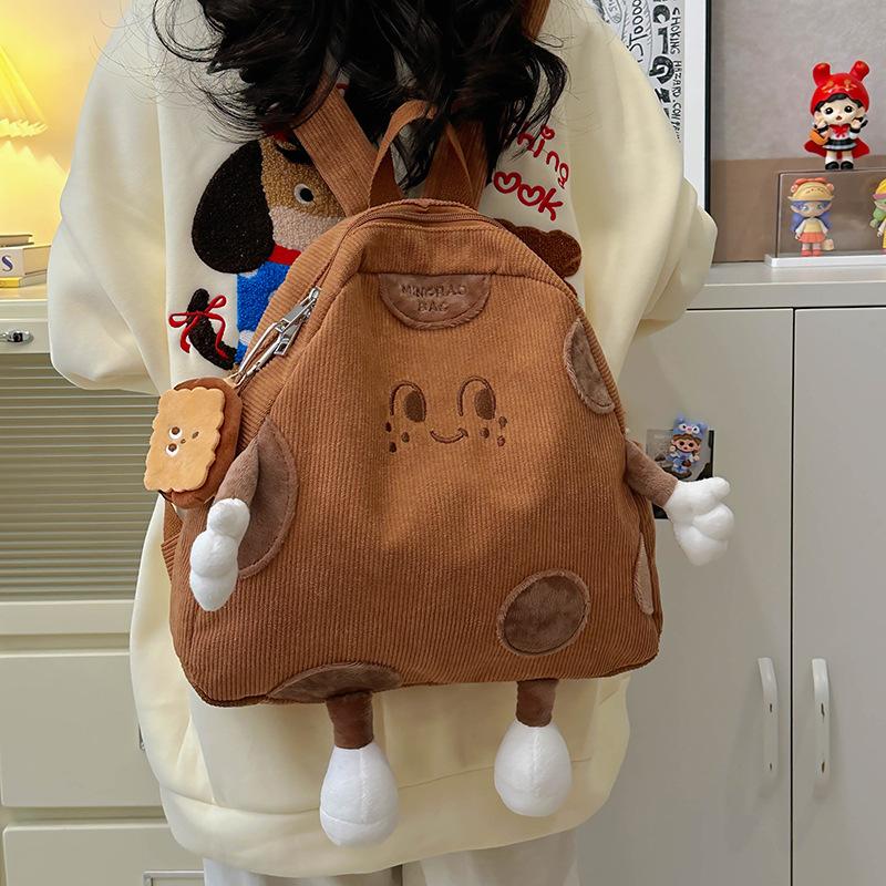 Schoolbag autumn and winter new ins cute cheese corduroy backpack female, Japanese chic soft sister backpack student backpack cute