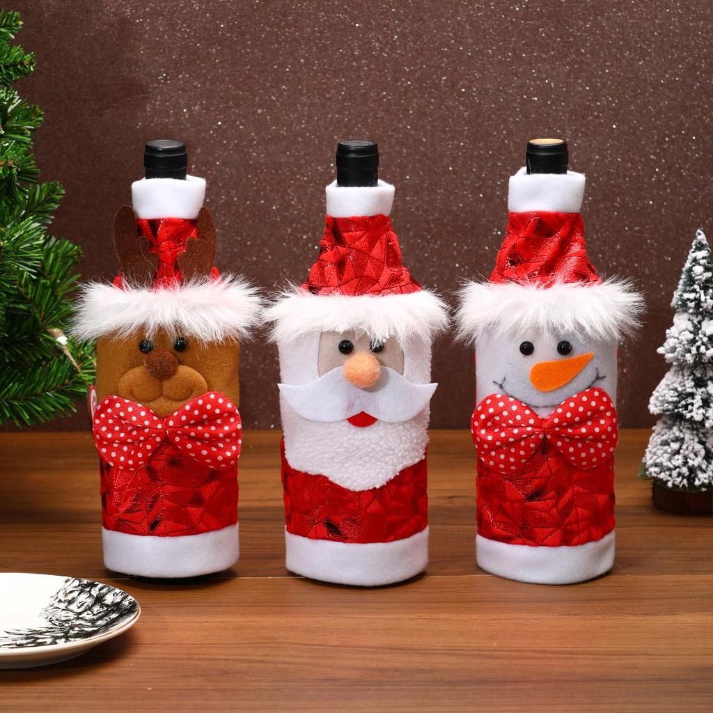 Festive Wine Bottle Covers: Christmas & New Year Table Decor with Cartoon Santa & Snowman Sleeves