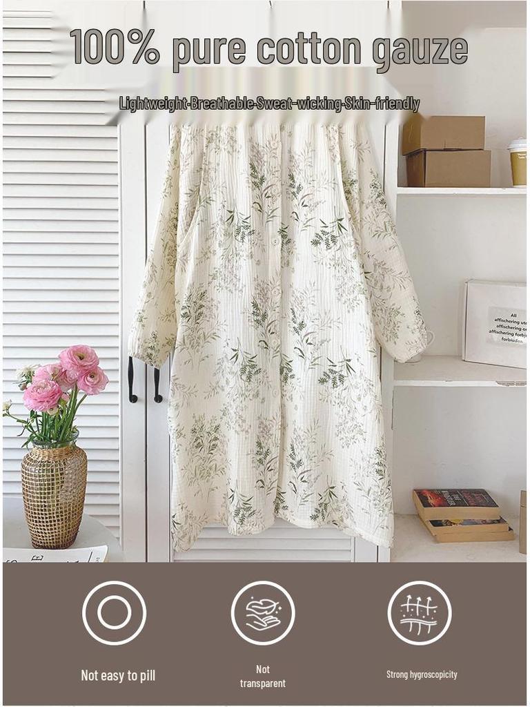 Bavlnová těhotenská/kojící noční košile na jaro/léto 2024 - Dvouvrsté krepové pyžamo z gázy pro poporodní a těhotné ženy