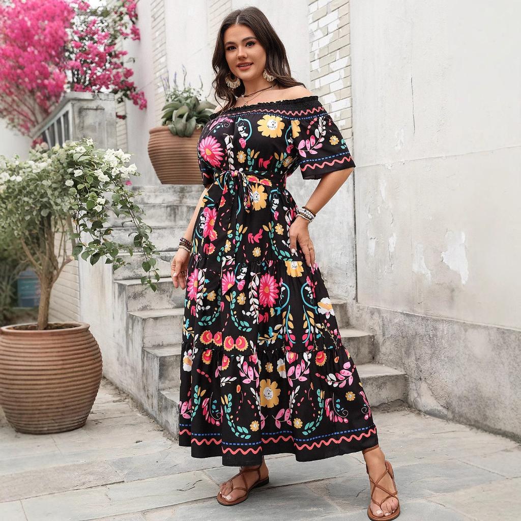 Frühlings- und Sommer-Damenkleid mit Temperament, Farbkontrast, Druck, Einreiherkragen, Kurzarm