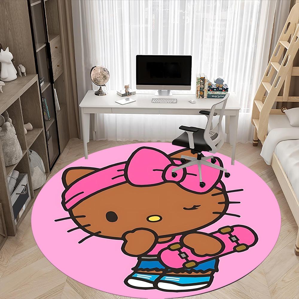 1pc Hello Kitty Carpet, Round Non-Slip Durable Large Size Office Carpet, Suitable for Office, Beautiful Decoration