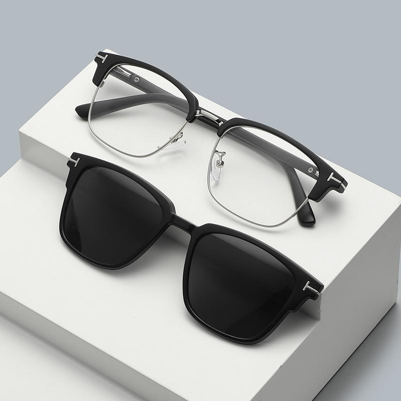 Retro Set Of Glasses Sunglasses Men'S Box Trendy Street Shooting Magnetic Polarized Sunglasses Tr Frame Glasses Women