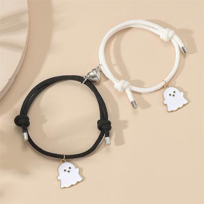 2pcs Fashion Heart Magnet Couple Bracelet Set For Lovers Women Ghost Pendant Matching Bracelet Friendship Jewelry Halloween Gift