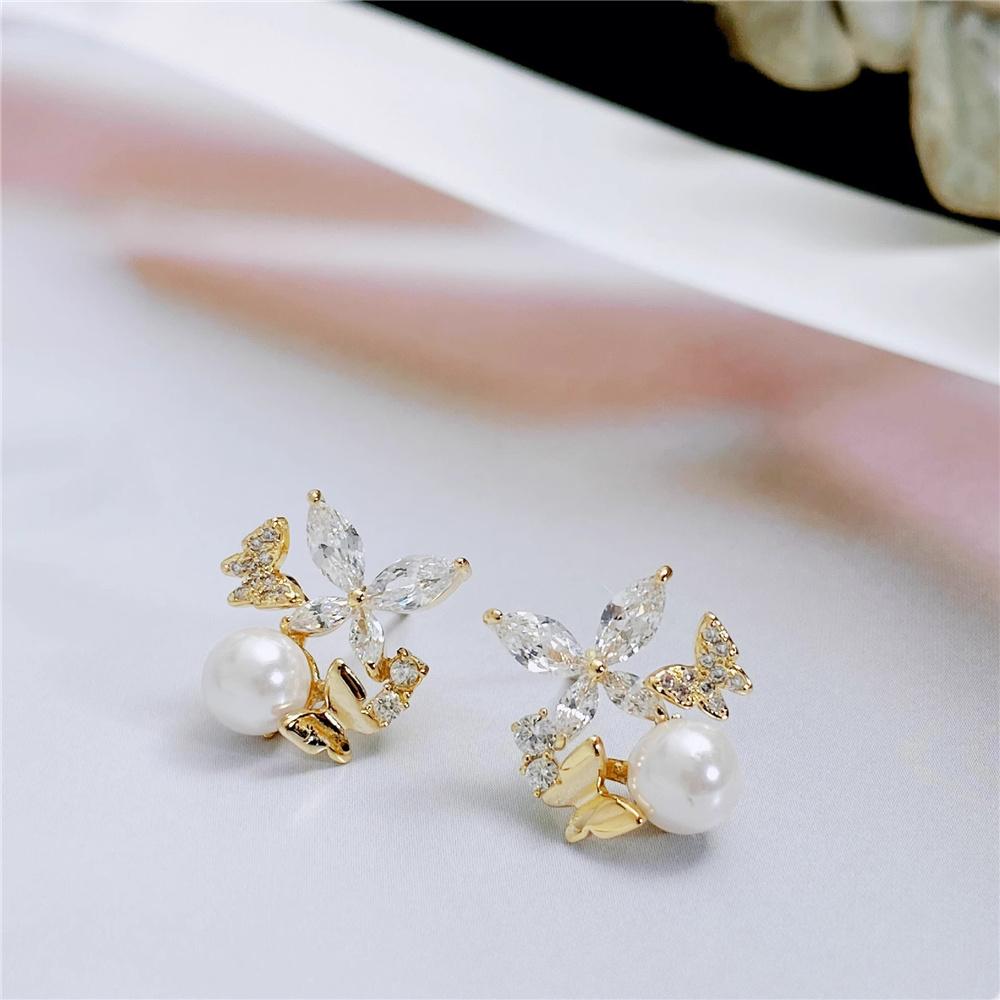 Cute Female Gold Color Small Butterfly Stud Earrings Lovely Bridal Wedding  For Women