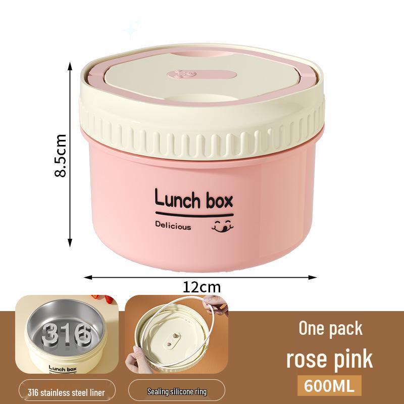 316 Stainless Steel Insulated Microwave Bento Lunch Box with Soup Bowl, Round Gift Set for Office Workers and Students.