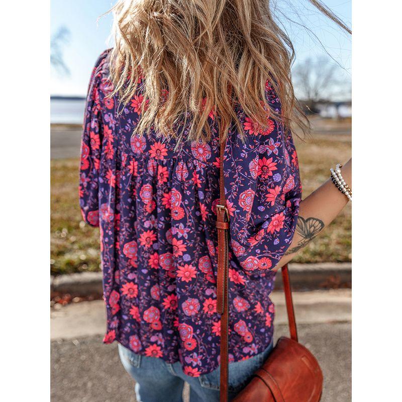 American Shiying Spring New Arrival Florals V Neck Chiffon Shirt Women 2025 Fashion Fashion Colorblock Half Sleeve Tops