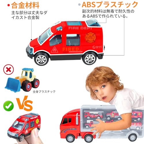 7-Piece Toy Truck Set with Large Storage, Alloy Diecast Cars, Fire Engine, and Work Vehicles, Construction Vehicles, and Transportable Toys. Large Siz