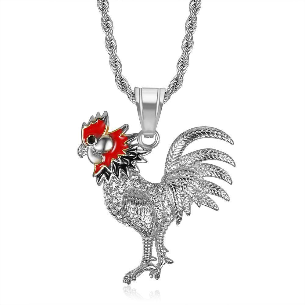 

Stainless Steel Titanium Hip Hop Bling Chicken Cock Animal Pendant Collar Chains Punk Necklace for Men Women Gift Jewelry 60CM