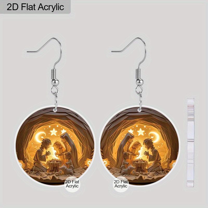 

2D Плоские 1 пара Узор Рождественской сцены Христианский дух Религиозная живопись Акриловые серьги Ювелирные изделия для женщин