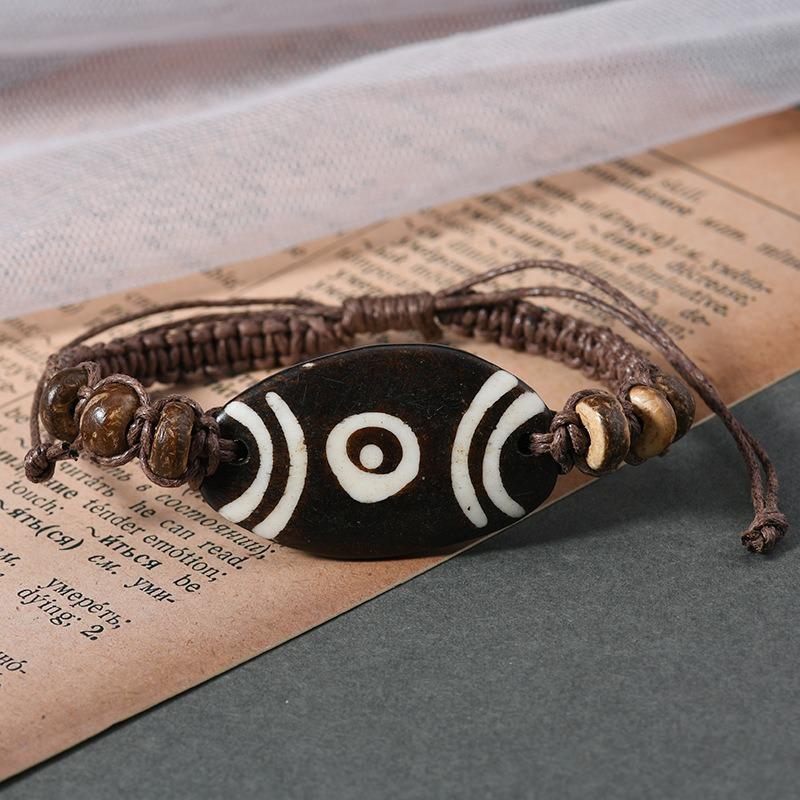 Retro Tibetan beef bone dog tooth bracelet engraving dzi bead yak bone personalized men's and women's hand rope scenic jewelry
