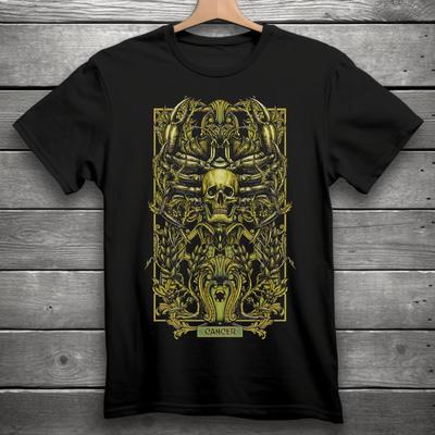 Cancer Zodiac Sign Goth Skull Unisex Black T-Shirt S-3XL