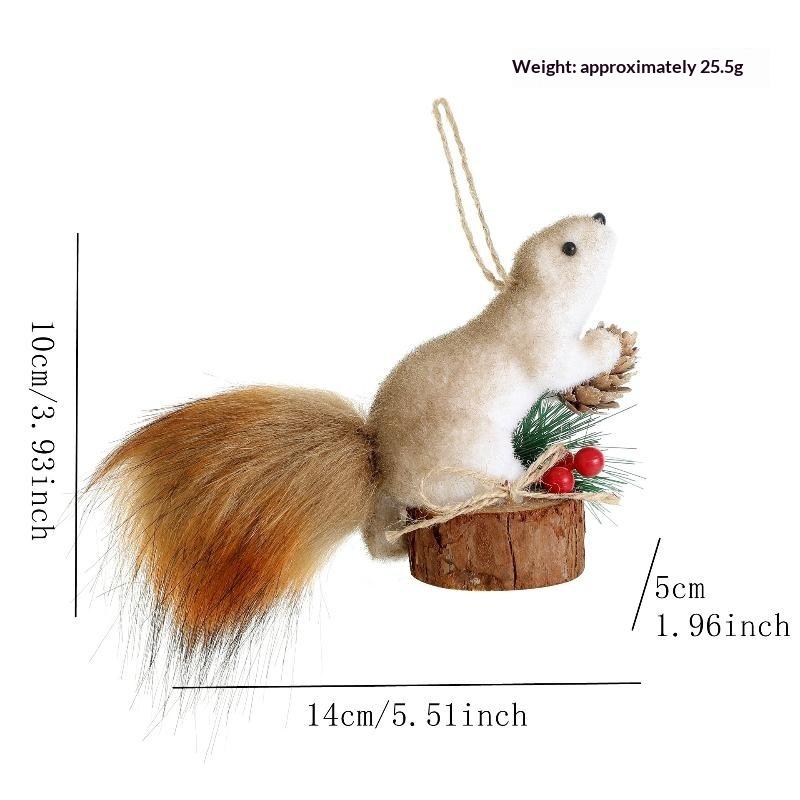 Cute Realistic Plush Squirrel Christmas Hanging Ornaments Pinecone Fluffy Tail Tree Party