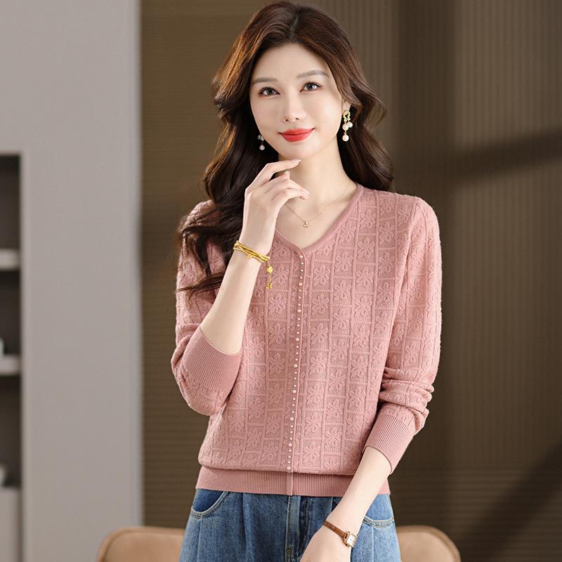 Mamas Herbst-Strickpullover mit V-Ausschnitt: Modisches, lockeres, warmes Oberteil für Frauen mittleren Alters und ältere Frauen