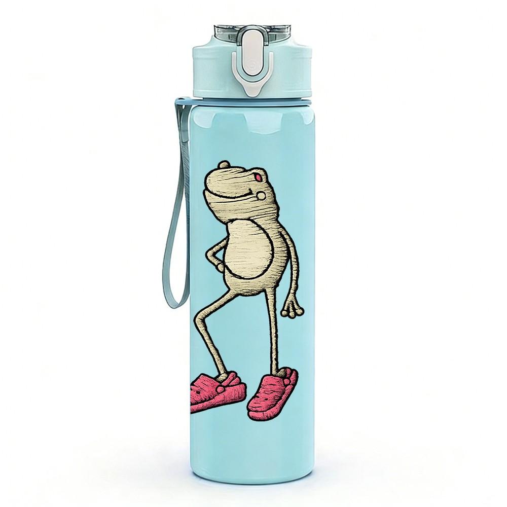 1PC Cute Dancing Frog Cartoon Print 750ml Color Plastic Sports Water Bottle Leakproof Flip Straw Lid Suitable for Sports Office Home Use
