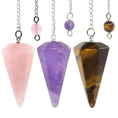 Large Natural Gemstone Hexagonal Crystal Pendulum Pendant Necklace
