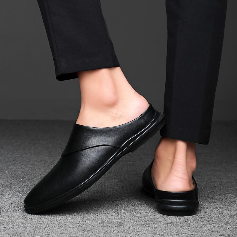 Fashion Casual Shoes Breathable Male Flats Genuine Leather Mules Shoes Men Half Shoes Man Luxury Brand Slippers Male Classic Loafers