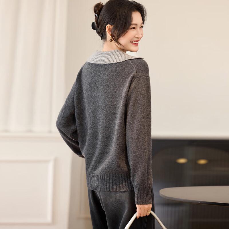 Srcr Women's 100% Merino Wool Faux Two-Piece Lapel Sweater