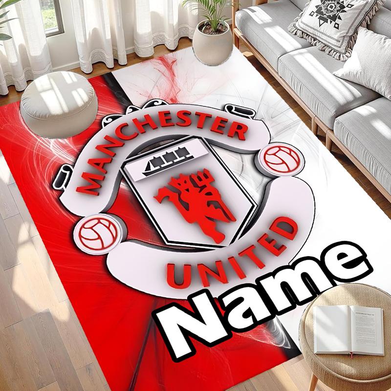Custom Name Personalized Manchester Football F.C Print Carpet, Versatile Home Decor Rug, for Playroom, Apartment, Balcony, Entryway, Hallway Gift