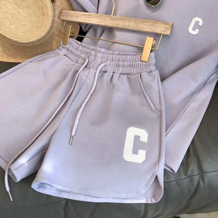 Korean Style Women's Summer Two-Piece Set: Loose Short Sleeve T-Shirt & Casual Sporty Print Shorts