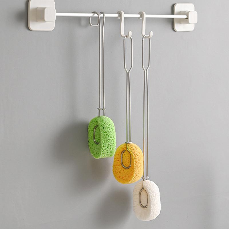 Sponge Clip Bottle Brushes Cup Scrubber Long Stainless Steel Handle Wineglass Cleaner Replaceable Head Kitchen Cleaning Tools