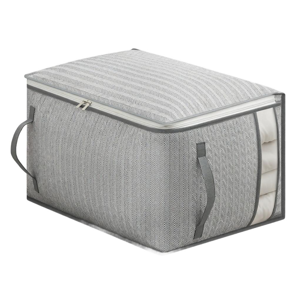 Large Fabric Storage Bag with Zipper and Handles Foldable Organizer for Clothes Bedding and Seasonal Items with Transparent Window