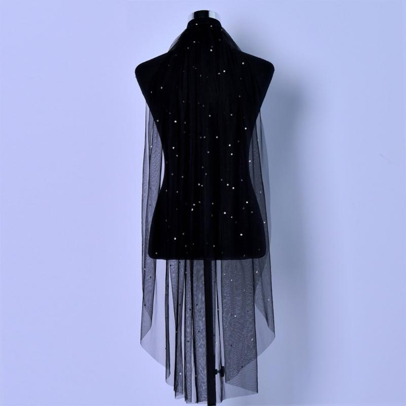 Elegant Black Bridal Veil With Rhinestones Embellishments Unique Headpieces Headwear For Weddings And Special Occasion